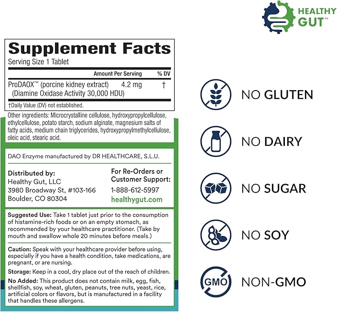 Healthy Gut HistaHarmony | Delayed Release DAO Enzyme Supplement | 30,000 HDU Diamine Oxidase Histamine Blocker | 60 Servings