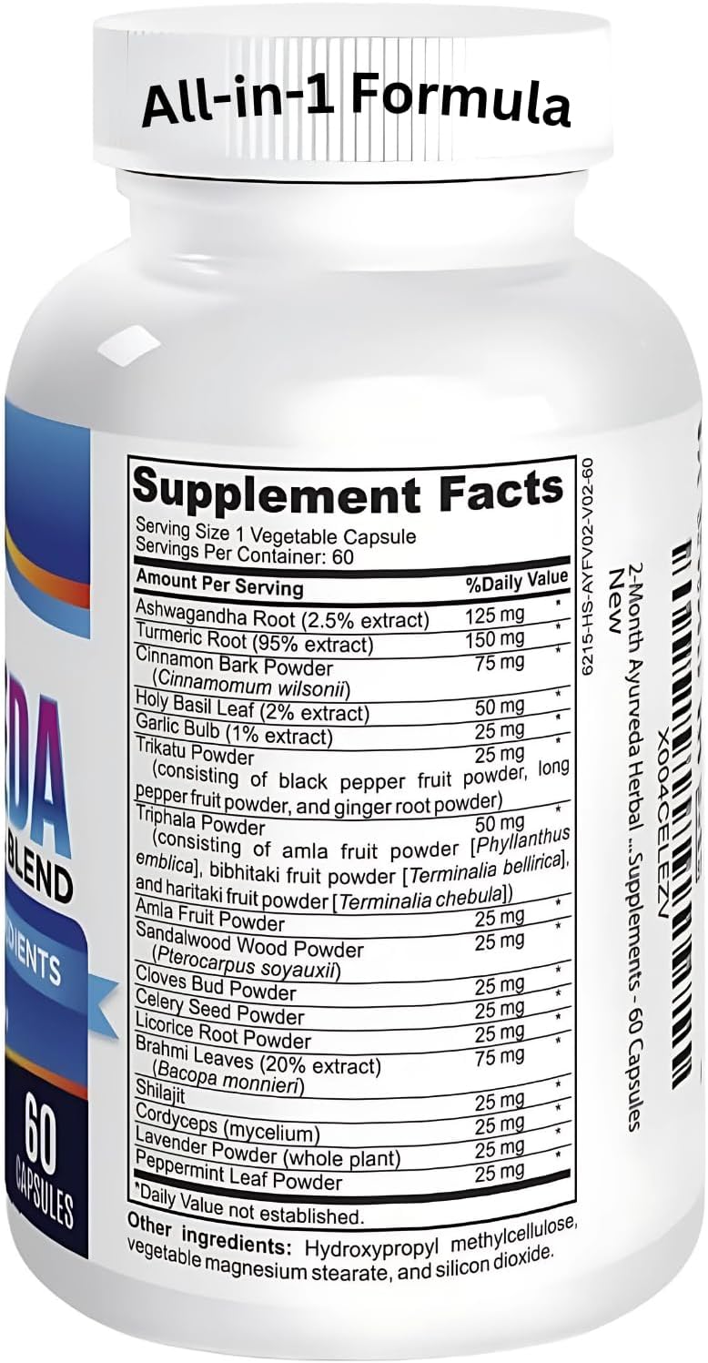 17-in-1 AYURVEDA Supplements (2-Month Bulk Supply) | Traditional Blend of Ayurvedic Herbs | Overall Health & Wellness Support Supplement | Strong Mind, Body & Spirit | Ayurveda Products | 60 Capsules