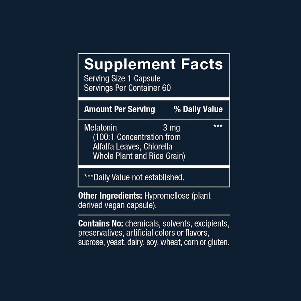 3mg - The First Natural Plant Melatonin Adult Sleep Aid, Circadian Rhythm Support for Jet Lag, Shift Work, General Sleeplessness - 120 Pure Vegan Capsules (120 Day Supply)