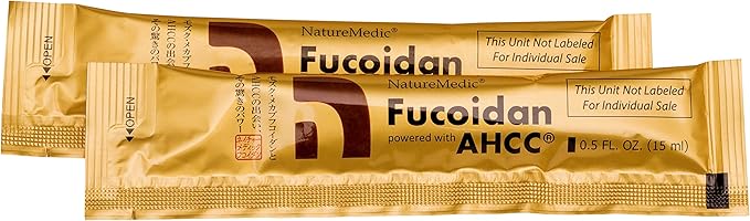 Fucoidan Powered with AHCC® Brown Seaweed Immunity Supplement with High Purity Organic Mekabu Mozuku Agaricus 50 Concentrated Liquid Extract Packets Made in Japan (1 Box)
