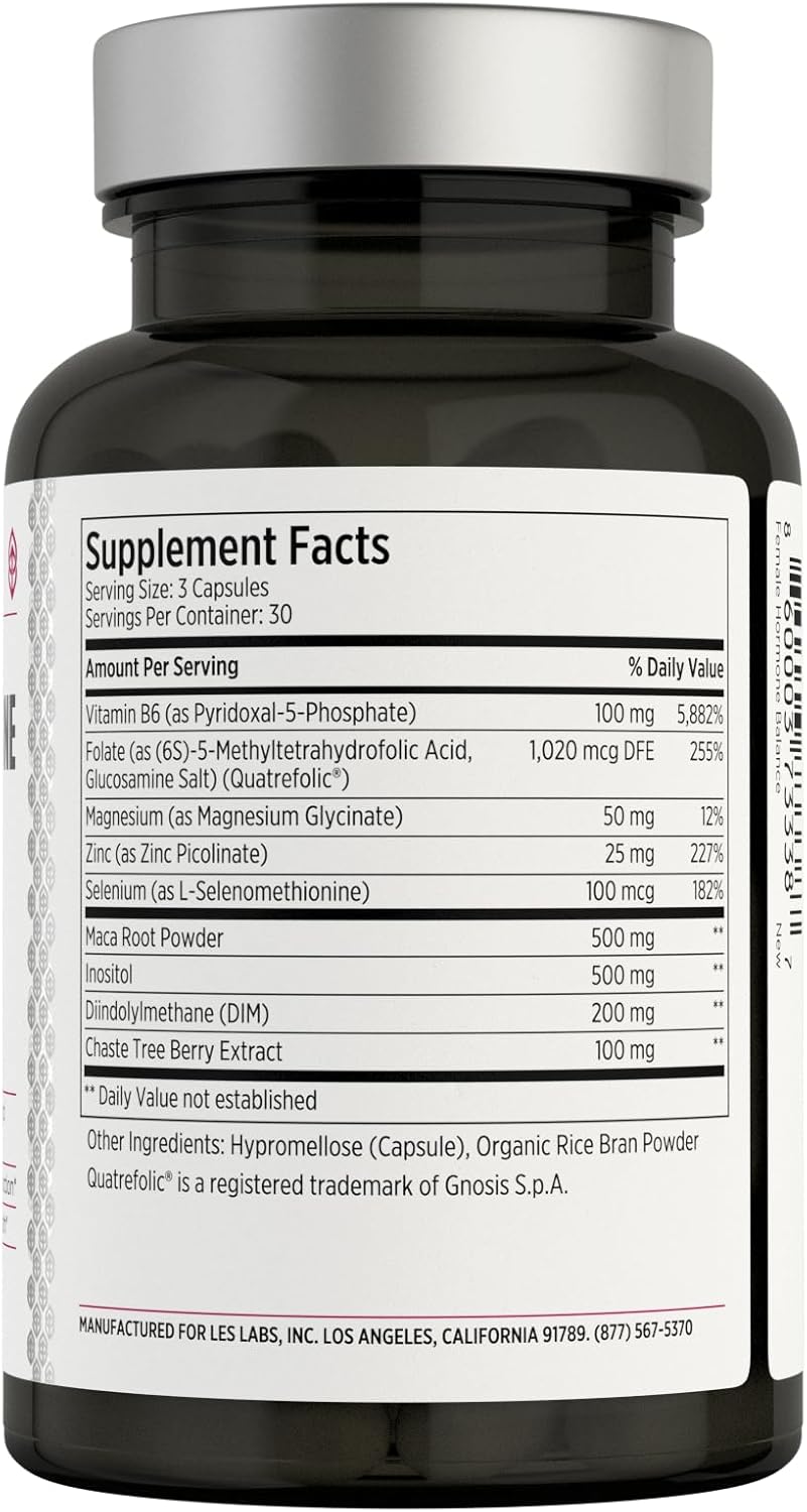 LES Labs Female Hormone Balance Supplement – Hormone Support for Women with Inositol, DIM, Vitex, Chaste Tree, Vitamin B6 & Folate – Menstrual Cycle & Fertility Support – 90 Capsules – Non-GMO