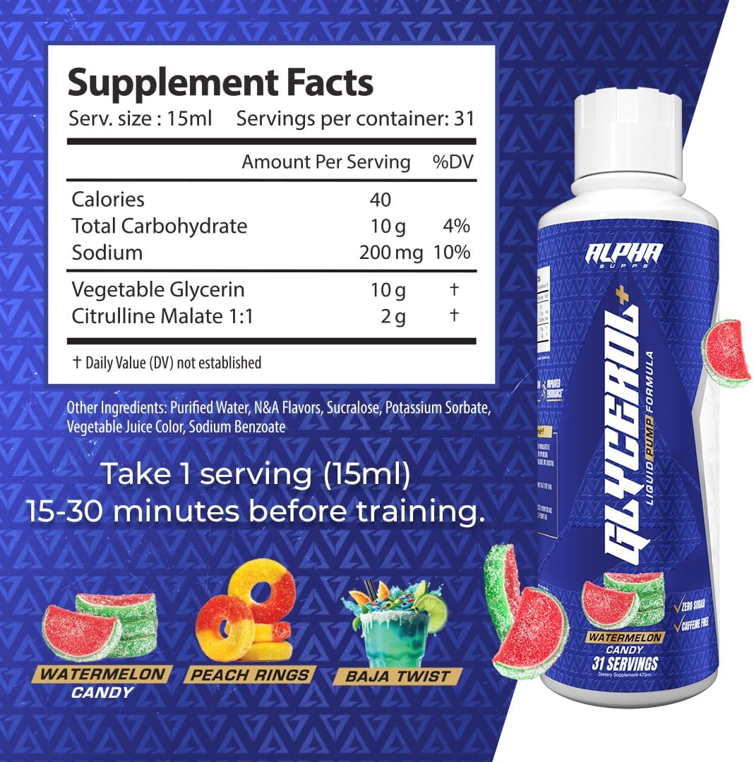 Glycerol+ Liquid Pump Formula - Stim-Free Liquid Glycerol and Citrulline High-Performance Supplement for Enhanced Muscle Pumps, Hydration, & Endurance (31 Servings, Watermelon Candy)