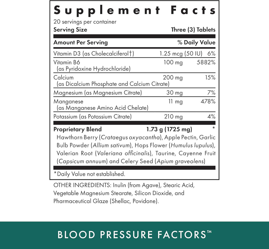 MICHAEL'S Health Naturopathic Programs Blood Pressure Factors - 60 Vegetarian Tablets - Provides Fluid Balance Support - Kosher - 20 Servings