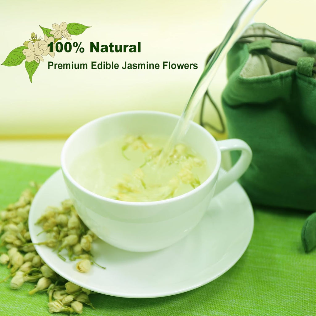 FullChea - Dried Jasmine Flowers, 3oz/85g - Premium Edible Flowers Whole Buds - Non-GMO - Caffeine-free - Perfect For Tea