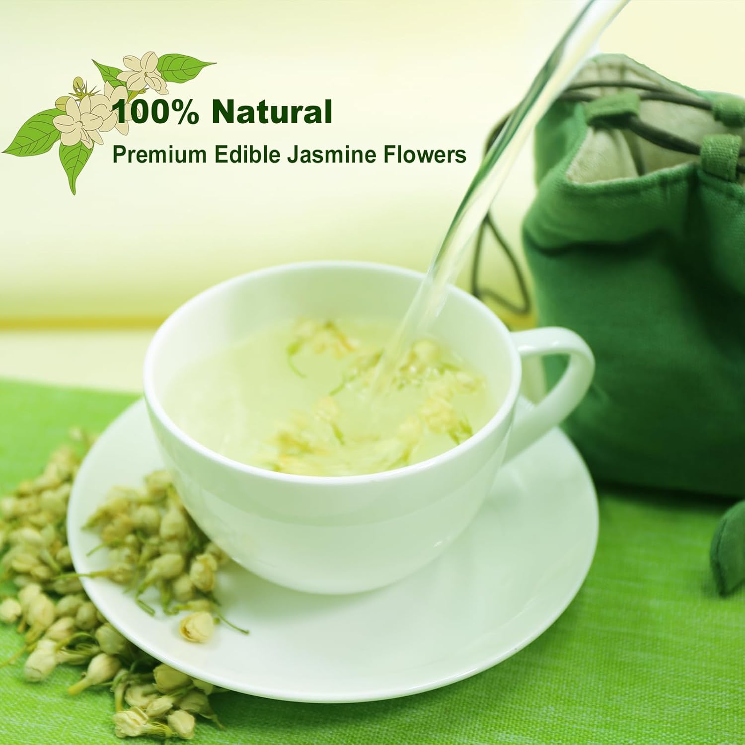 FullChea - Dried Jasmine Flowers, 3oz/85g - Premium Edible Flowers Whole Buds - Non-GMO - Caffeine-free - Perfect For Tea