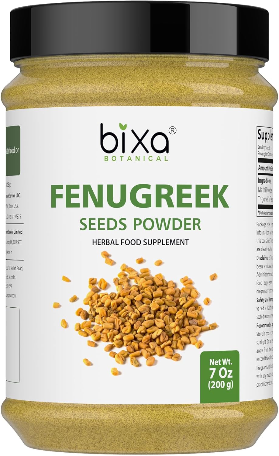 bixa BOTANICAL Fenugreek Powder | Trigonella foenum ǀ Ayurvedic Herbal Supplement | 200 Grams / 7 OZ | Gluten Free, Non-GMO, Steam Treated, Vegan, 100% Pure.