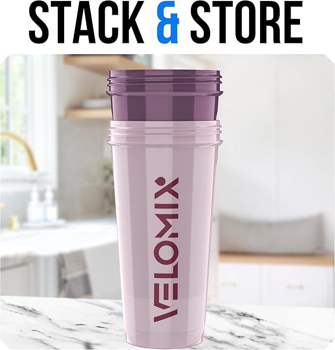 VELOMIX -2 Pack- 28 oz Protein Shaker Bottles for Protein Mixes - 2x Wire Whisk | Leak Proof Shaker Cups for Protein Shakes | Protein Shaker Bottle Pack (Purple Mix)
