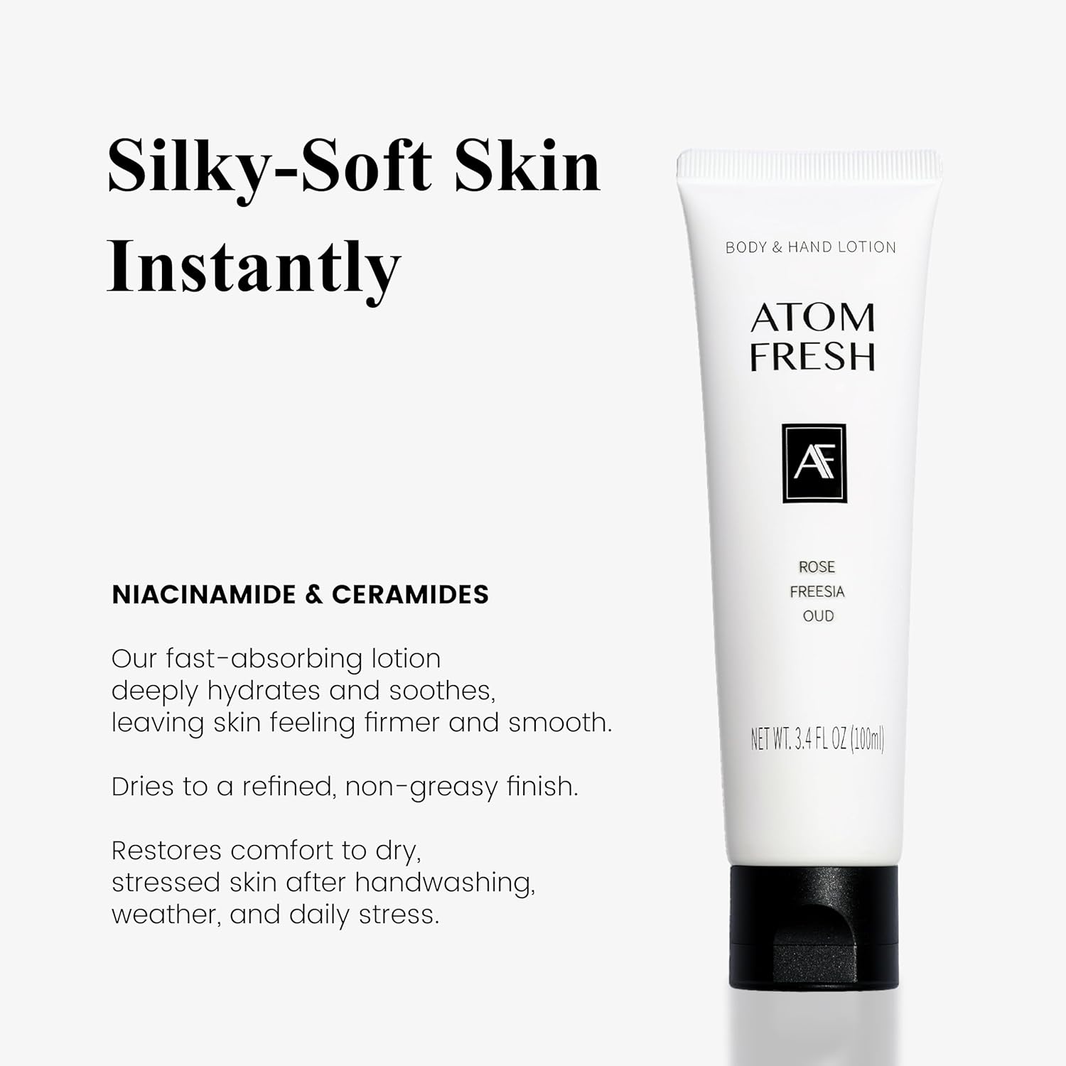 Atom Fresh Hand Cream for Women, Sweet Jam Jasmine | Hydrates & Strengthens Skin Barrier | Soothes Dry, Sensitive Hands | With Ceramides & Niacinamide, Vegan (3.4 fl oz)