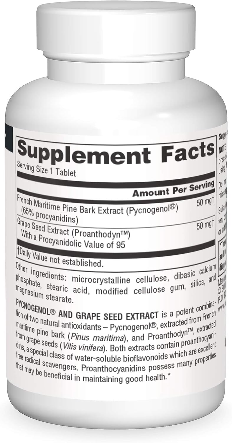 Source Naturals Pycnogenol & Grape Seed Extract 100 mg Dietary Supplement - 60 Tablets