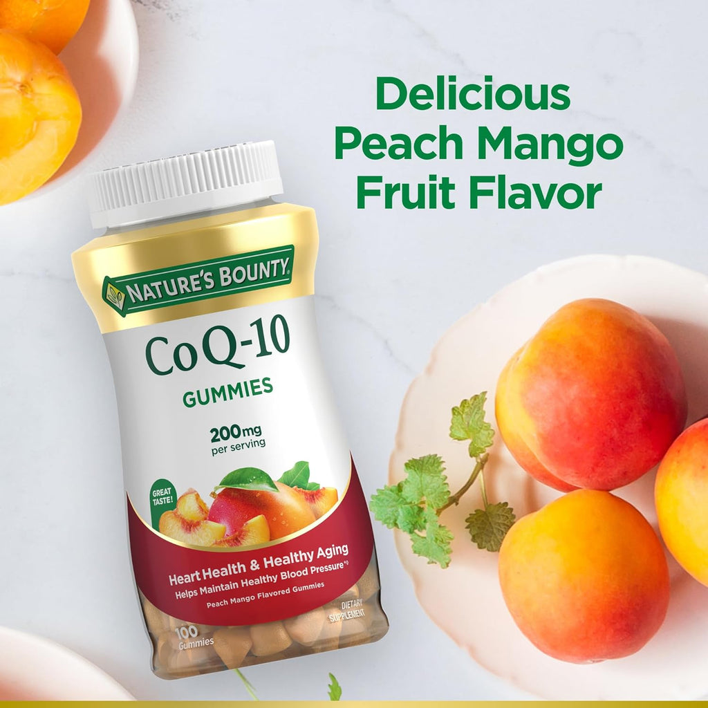 Nature’s Bounty CoQ10 Gummies, Supports Heart Health, CoQ10 200mg, Peach Mango Flavor, 100 Coun