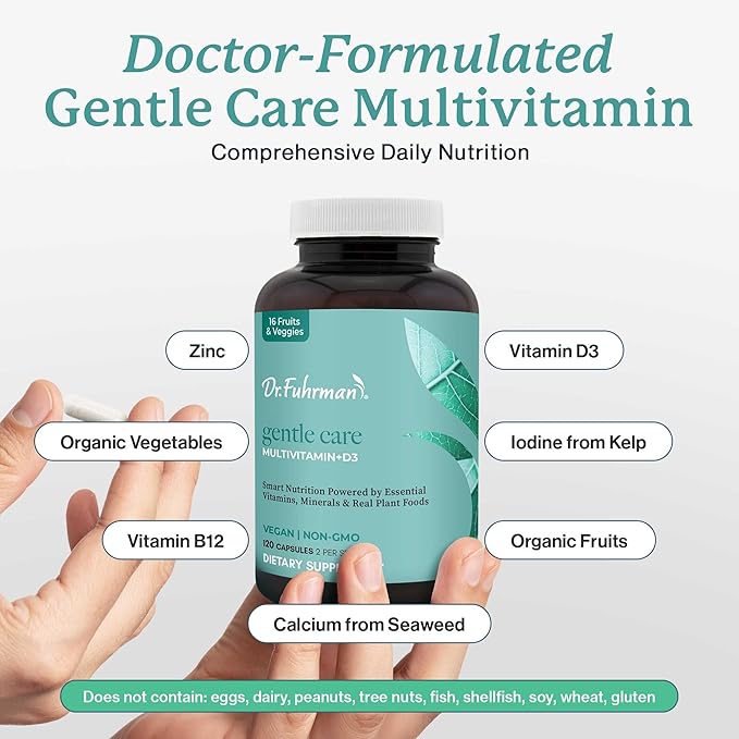 Dr. Fuhrman 2 Month Supply Multivitamin for All + D3 Vitamin for Immune Support | Vegan Formula Womens Multivitamin with B12 & Zinc | Whole Food multivitamin with 17 Fruits & Veggies