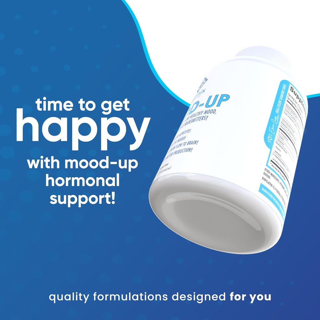 NuEthix Formulations Mood-Up - Stress Relief, Mood & Sleep Supplement - 5-HTP, Rhodiola Rosea + More - Natural Energy & Hormone Support - Non-GMO - 180 Capsules