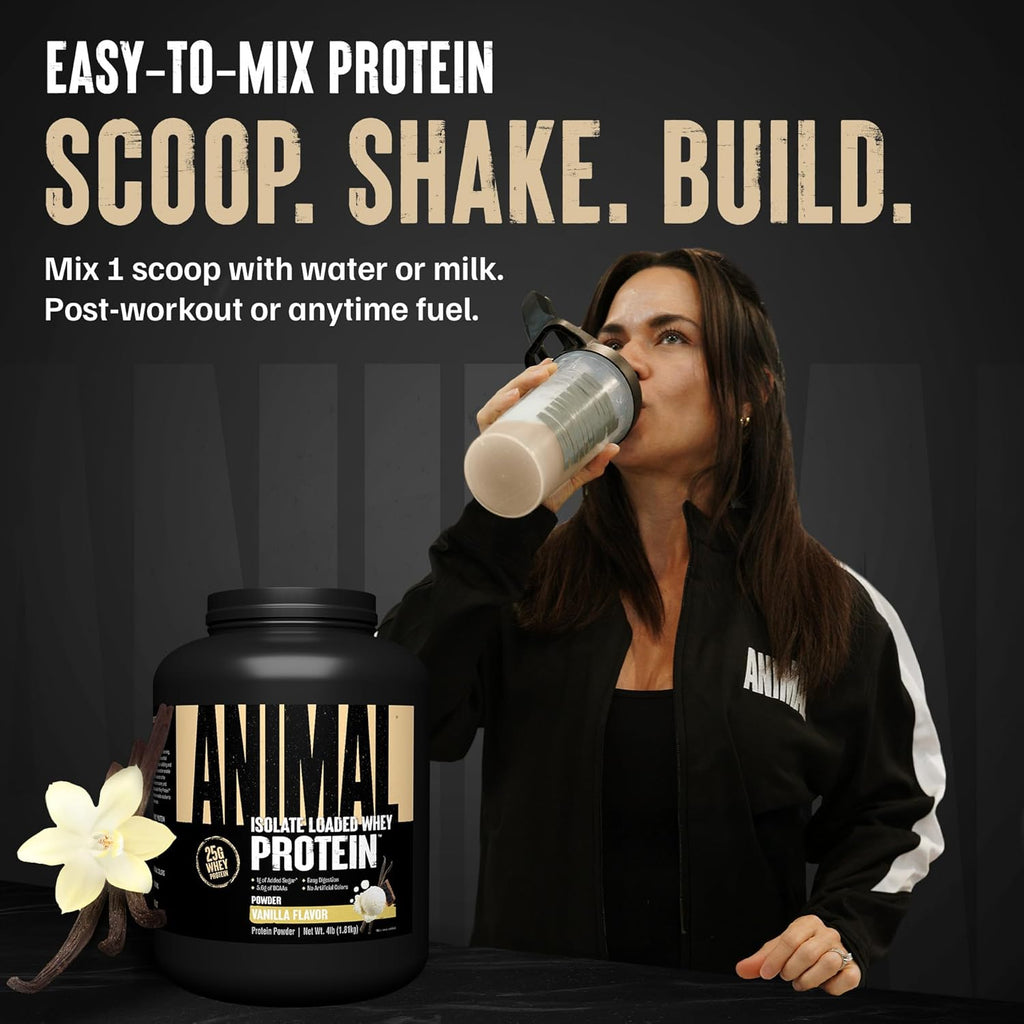 Animal Whey Isolate Protein Powder - Loaded for Pre & Post Workout Muscle Builder and Recovery with Digestive Enzymes for Men & Women - 25g Protein, Great Taste, Low Sugar - Vanilla 4 lbs