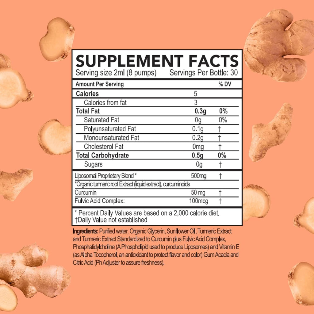 Liquid Turmeric Supplement, Fulvic Acid, Support Joint Health, Liposomal Enhanced Absorption, Vegan, Month Supply
