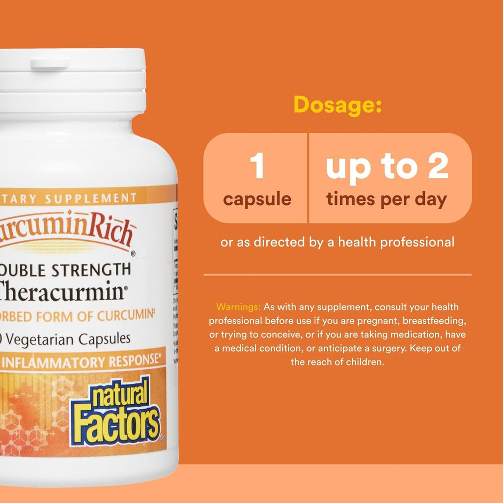 Natural Factors, CurcuminRich Double Strength Theracurmin, 60 mg, Just 1 Capsule Daily, Formulated for Superior Absorption, 60 Count (Pack of 1)