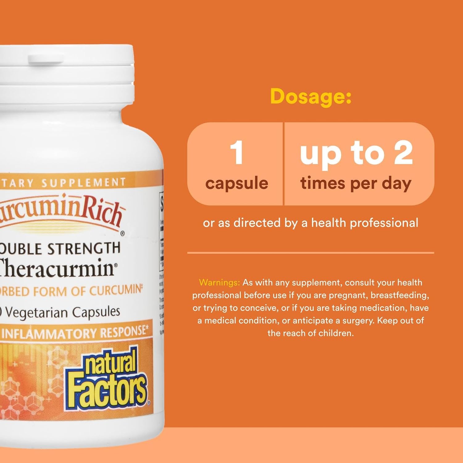 Natural Factors, CurcuminRich Double Strength Theracurmin, 60 mg, Just 1 Capsule Daily, Formulated for Superior Absorption, 60 Count (Pack of 1)