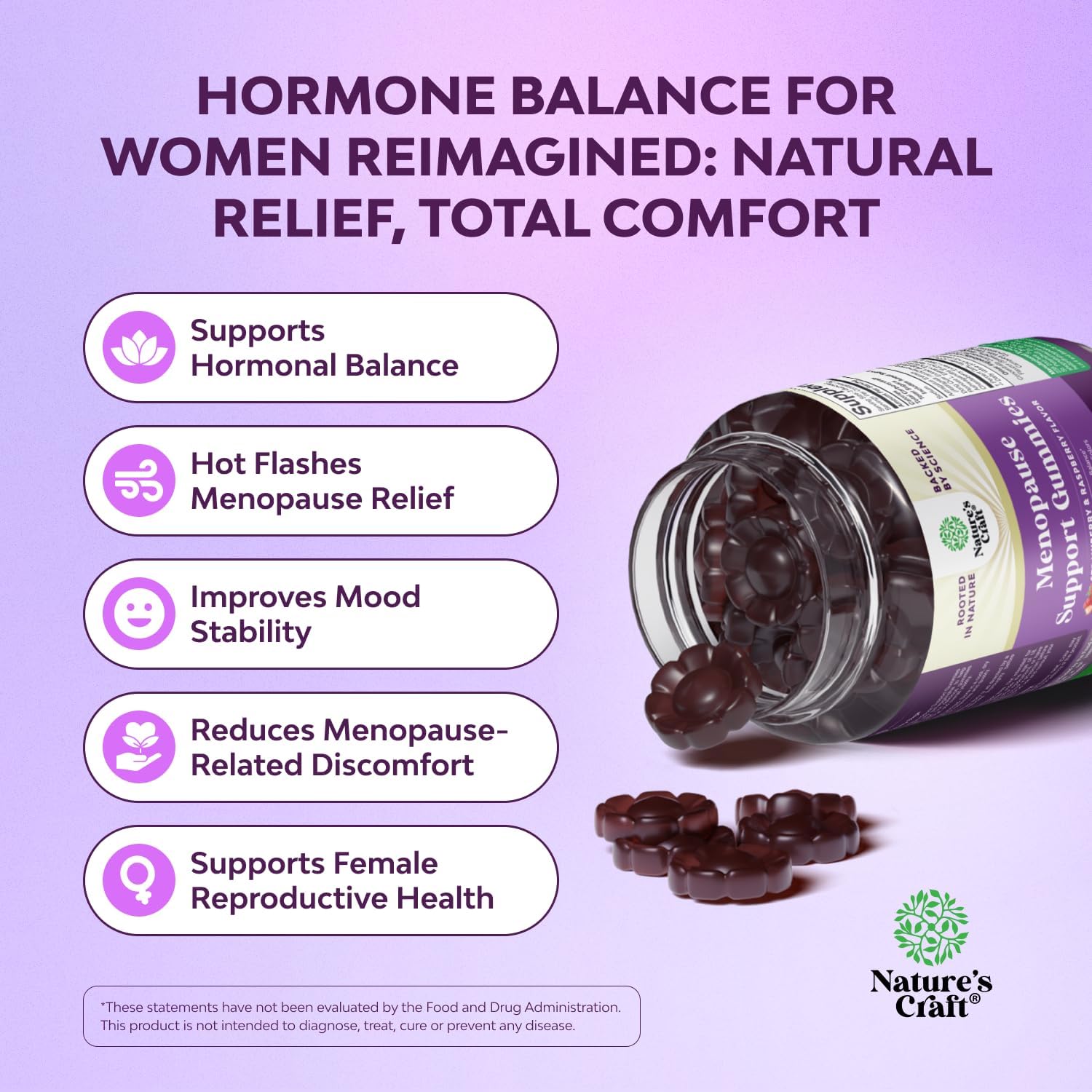Natures Craft Womens Menopause Gummies with Dong Quai - Menopause Vitamins for Women with Ashwagandha - Holistic Support for Hot Flashes Night Sweats Mood Swings Pre & Post Supplements 60 Count