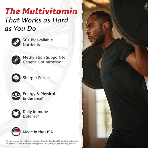 10X Health Optimize Multivitamin for Men - 90 Capsules, Methylated Multivitamin 34 in 1 Formula with 800 mcg of Vitamin B12, 5-MTHF, NAC - Methyl B Complex