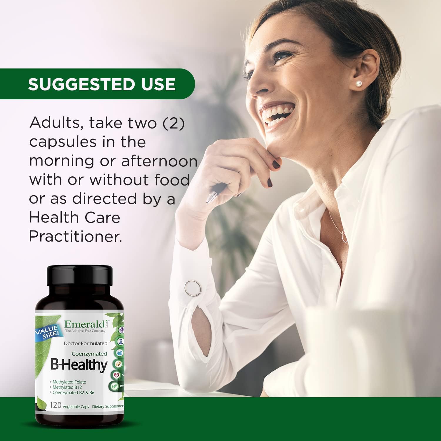 EMERALD LABS B-Healthy - Vegan Vitamin B Complex - Includes Methylated Folic Acid & Full Spectrum B Vitamins - Supports Immune, Brain & Heart Health* - 120 Vegetable Capsules