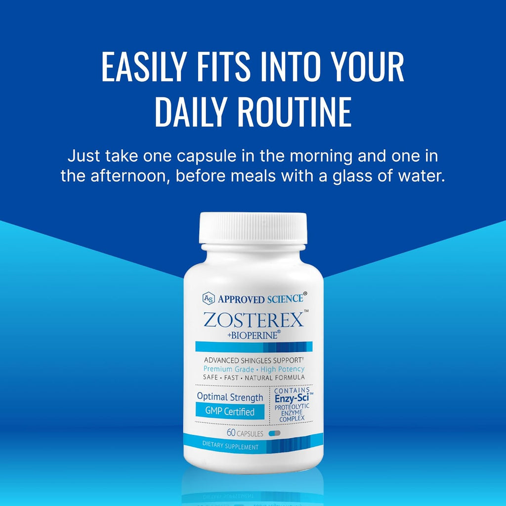 Approved Science Zosterex - Immune Support - L-Lysine 1000 mg, Vitamin B Blend, Mushroom Blend - 6 Month Supply