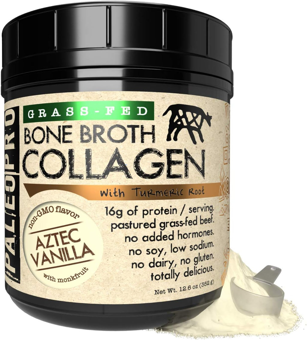 PaleoPro Bone Broth Collagen Protein Powder - Turmeric Root Grass-Fed Collagen Powder for Skin & Bones - Gluten Free, No Sugar, Soy, Grains, Net Carbs - Paleo Keto Friendly 20 Servings Ancient Vanilla