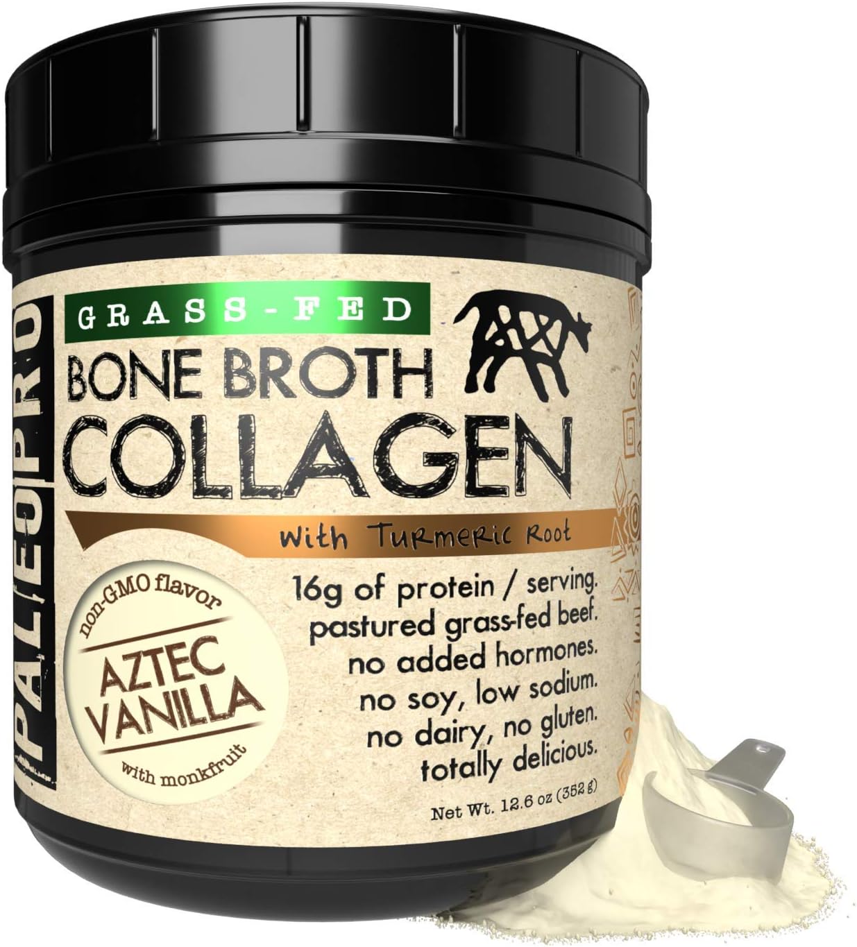 PaleoPro Bone Broth Collagen Protein Powder - Turmeric Root Grass-Fed Collagen Powder for Skin & Bones - Gluten Free, No Sugar, Soy, Grains, Net Carbs - Paleo Keto Friendly 20 Servings Ancient Vanilla