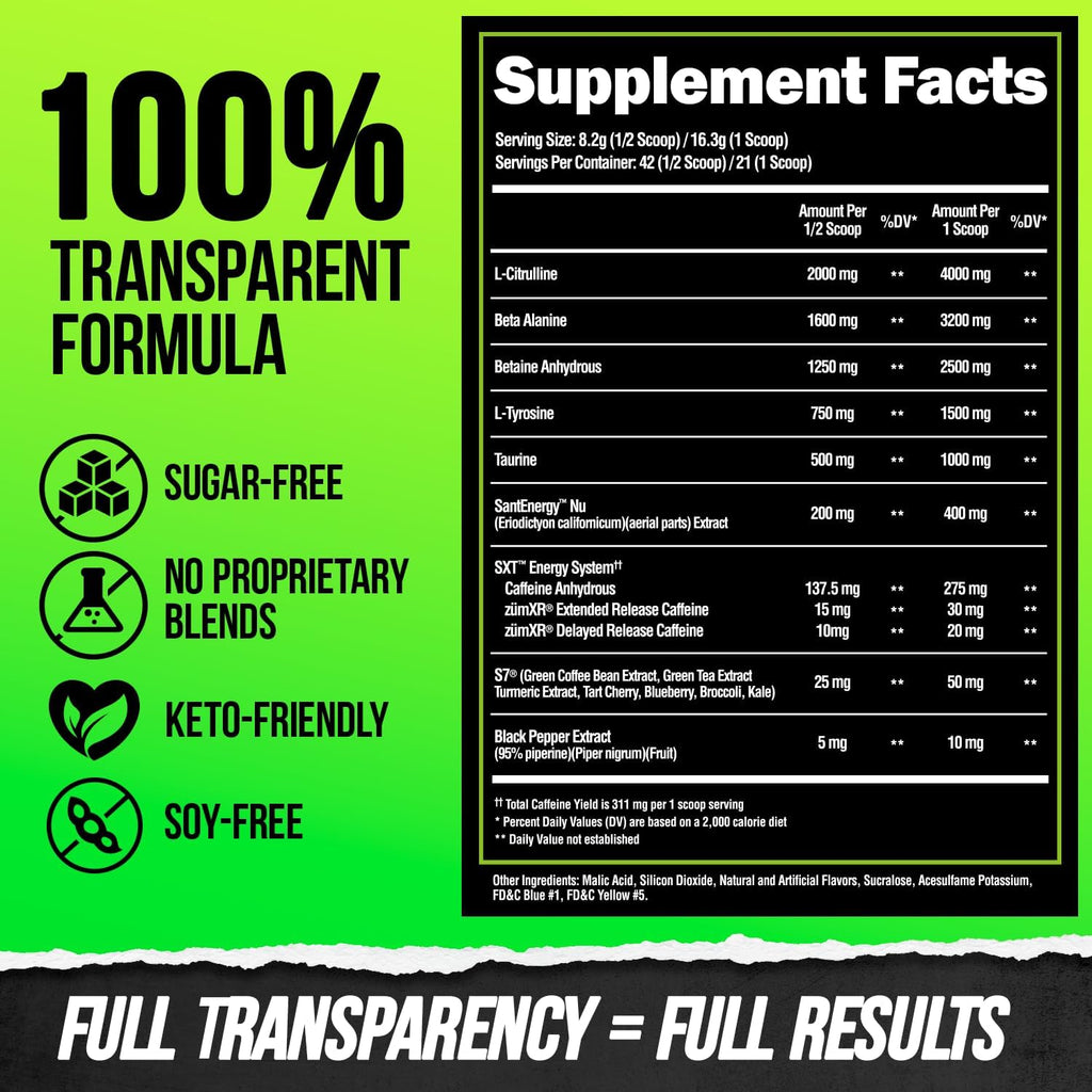 ALPHA LION Superhuman Pre Workout Powder, Beta Alanine, L-Taurine & Tri-Source Caffeine for Sustained Energy & Focus, Nitric Oxide & Citrulline for Pump (21 Servings, Sour Gummy Bear Flavor)