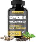 NooMost Organic Ashwagandha 400mg Capsules w/Black Pepper Extract as Vegan Ashwagandha Supplements for Anti Stress Relief, Natural Mood Support, Energy & Focus-60 Capsules