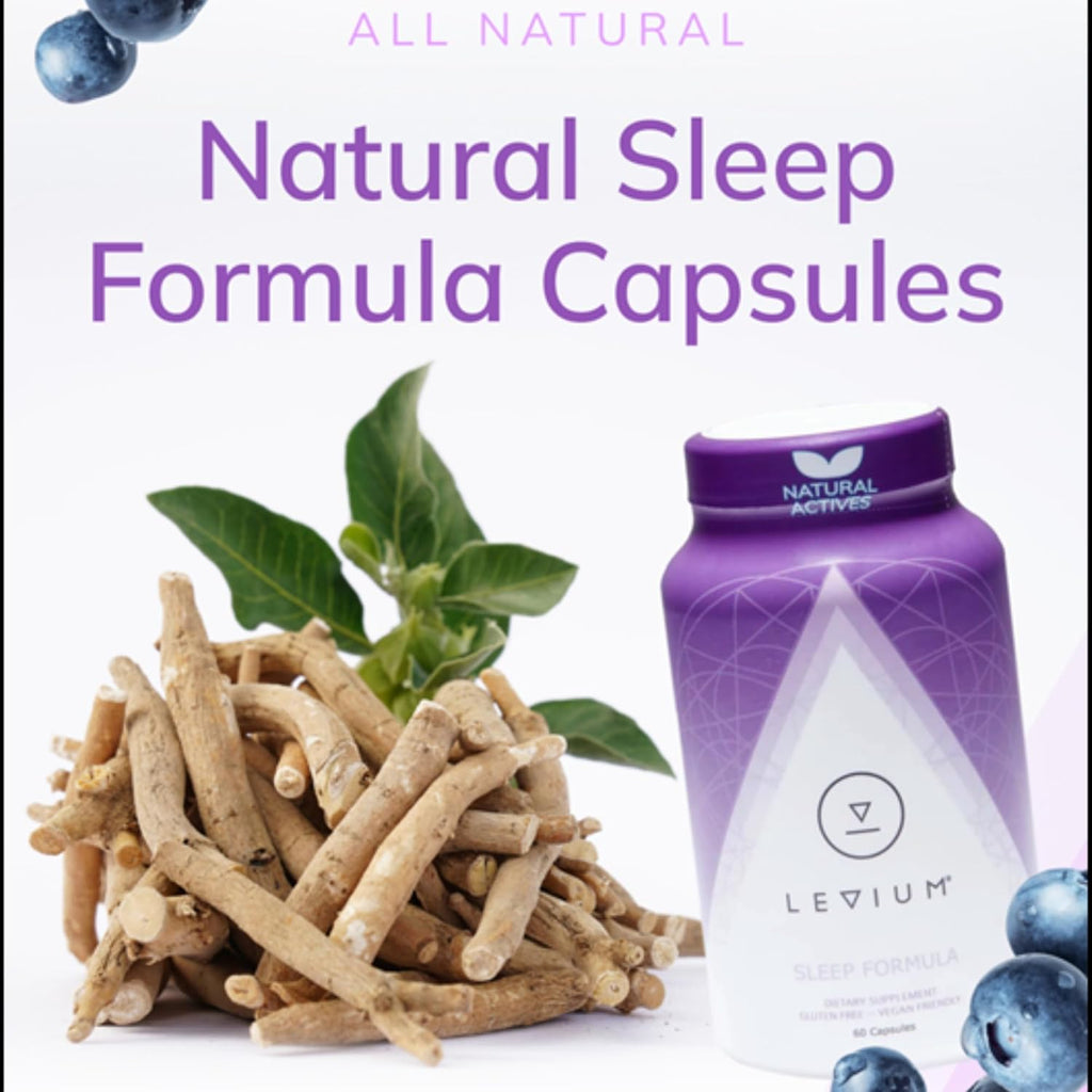 Levium Sleep Formula Supplement | Natural Relaxation Aid Capsules with Melatonin, GABA, L-Theanine, Magnesium | 60 Count Bottle – 30 Day Supply