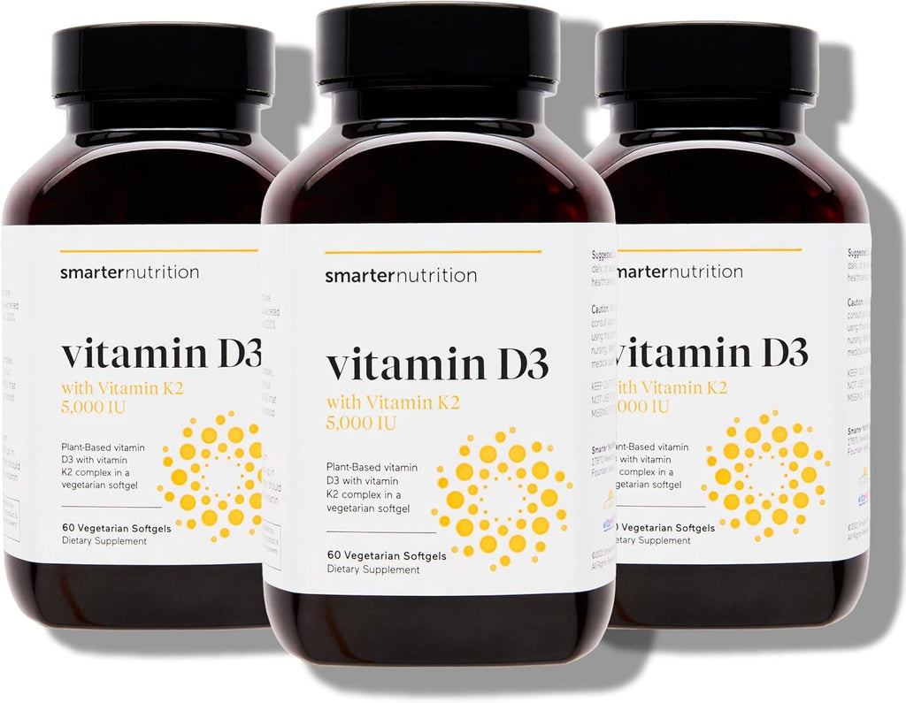 SMARTERNUTRITION Vegan Vitamin D3 5000 IU + Natural Vitamin K2 1100 mcg in Organic Coconut & Olive Oil - D3 K2 Supplement for Immune & Bone Support - 180 Softgels[90 Day Supply]