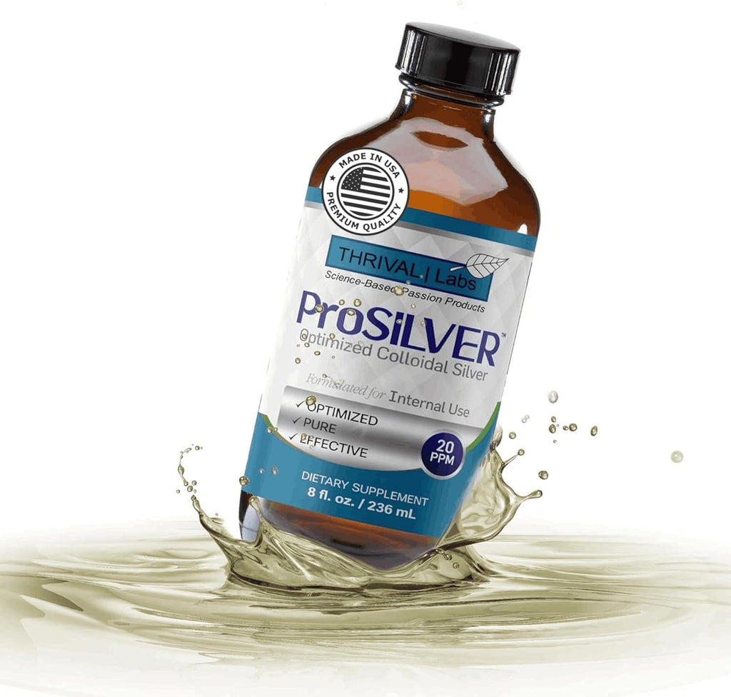 ProSILVER Blue Label 20 PPM Colloidal Silver Liquid (8oz), Optimized Bio-Active Liquid Silver Nanoparticles for Immune Support, Dark Glass Bottle - Thrival Labs