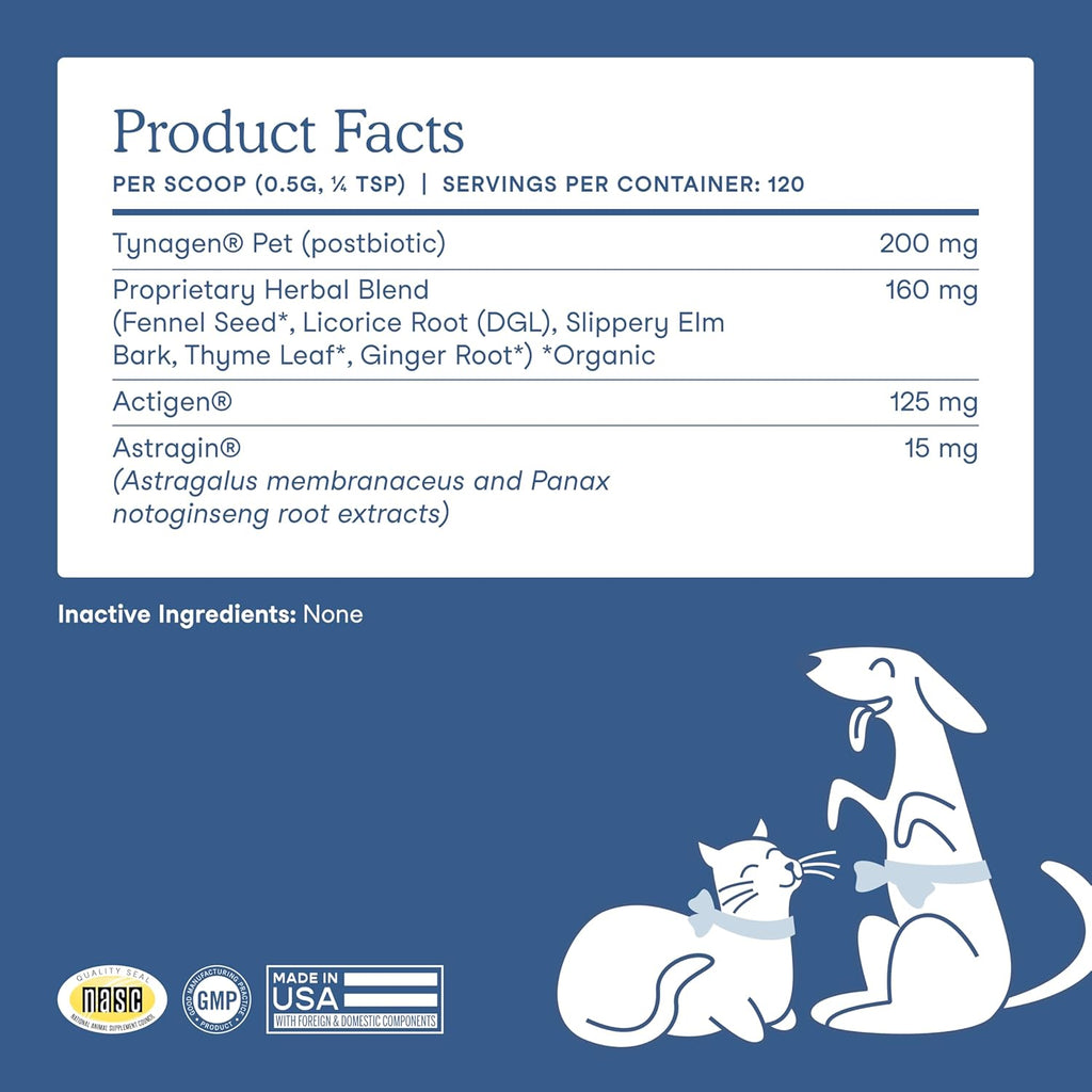 Fera Pets Postbiotics Plus Prebiotics for Dogs & Cats - with Slippery Elm - Promotes Optimal Digestive Health & Inflammatory Response - Enhances Immunity - 120 Scoops
