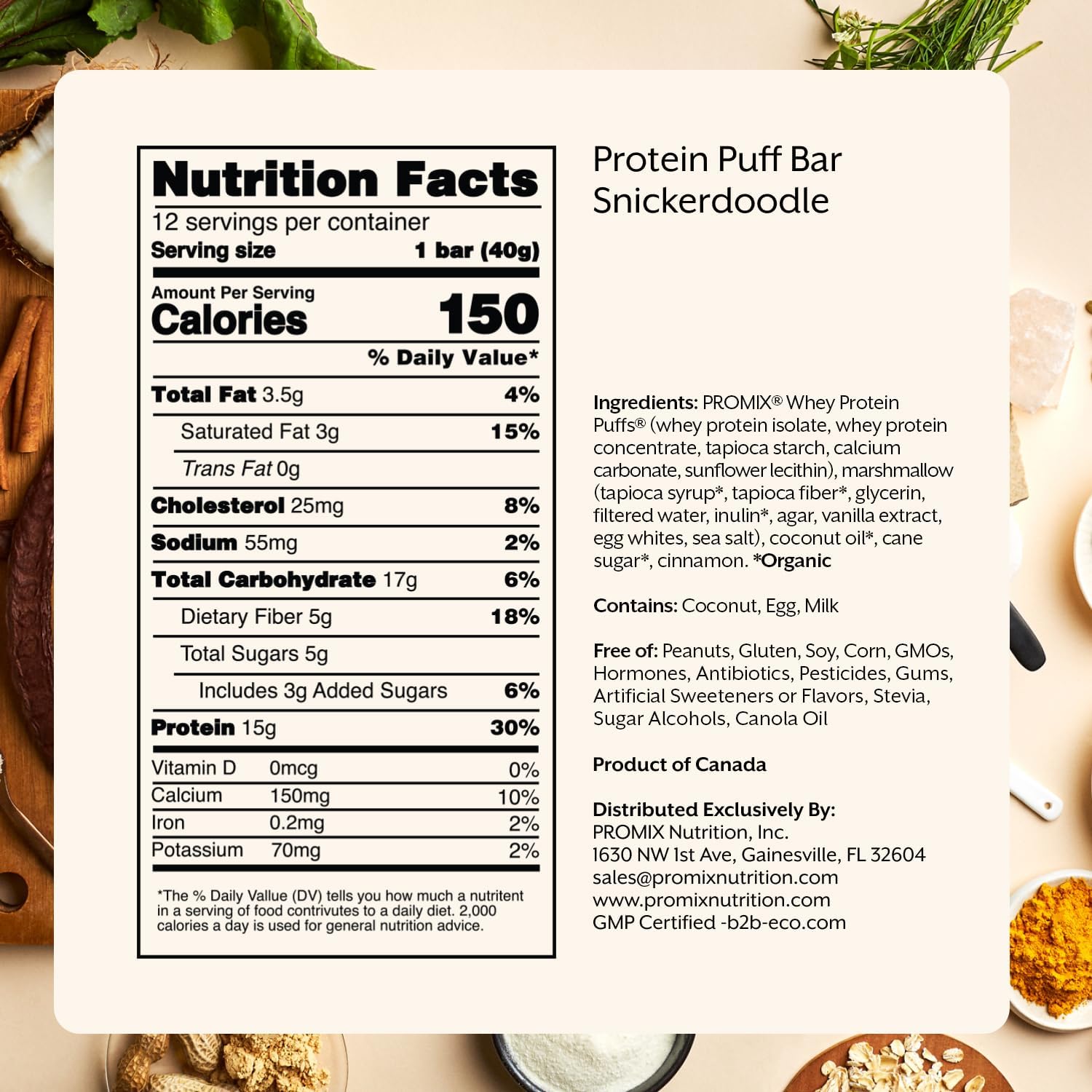 ProMix Nutrition Protein Puff Bars - Snickerdoodle - Marshmallow Crispy Treat - Great Tasting & Healthy On The Go Snack - High Protein & Low Calorie - Free From Gluten, Soy, & Corn - 12 Bars