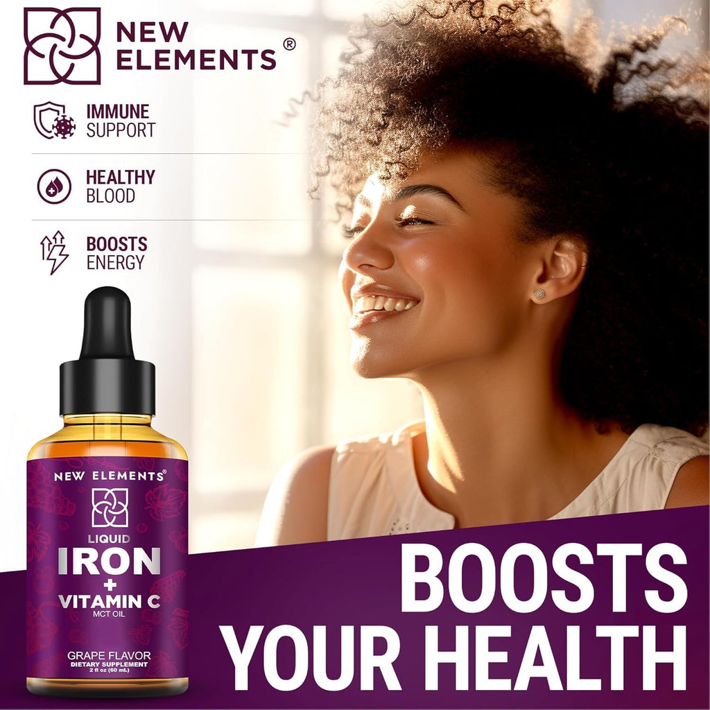 [2 𝐏𝐚𝐜𝐤] Liquid Iron Supplement with Vitamin C – 18mg Iron & 50mg Vitamin C for Anemia Support – Blood Builder Drops for Women & Men – Fast Absorption, Boosts Energy & Immunity – Vegan, Non-GMO