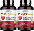 ZEBORA CoQ10-200mg-Softgels with PQQ, BioPerine & Omega-3, 120 Servings Coenzyme Q10(Ubiquinone) Supplement for High-Absorption, Powerful-Antioxidant, Support Heart & Energy-Production (Pack of 2)