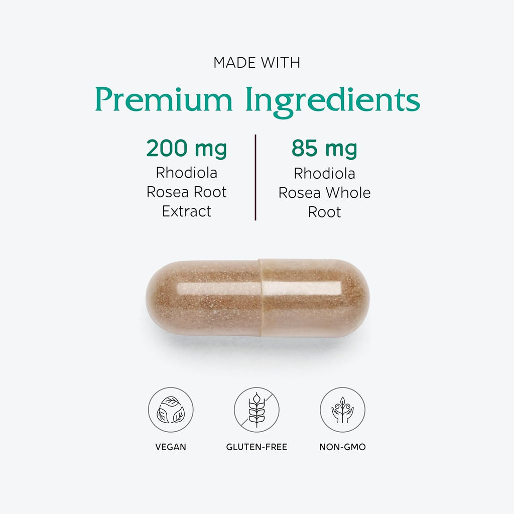 Vitanica Rhodiola Rosea Root Extract 200mg, Dr. Formulated, 3% Rosavins & 1% Salidroside, Rhodiola Root 85mg, Vegan, 60 Capsules