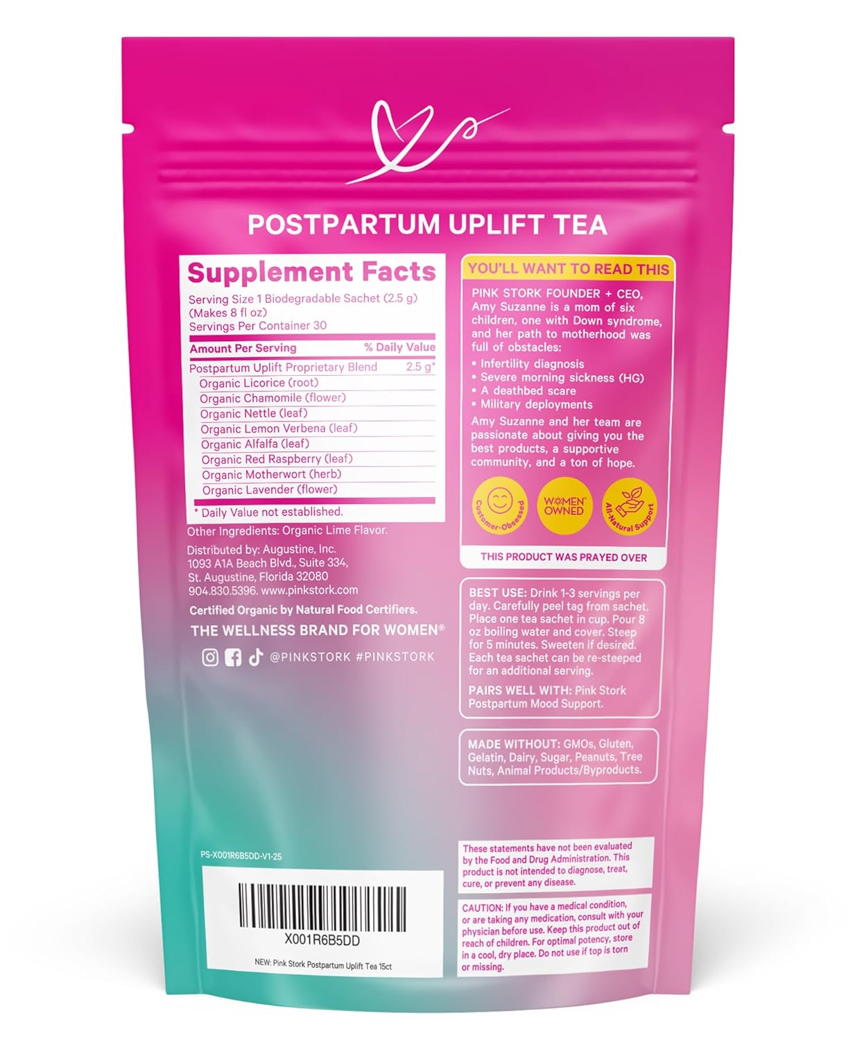 Pink Stork Postpartum Uplift Mood Support Tea: Hormone Balance for Women After Pregnancy, Chamomile Tea with Red Raspberry Leaf for Postpartum Recovery - Postpartum Essentials - Caffeine-Free, 15 Sachets