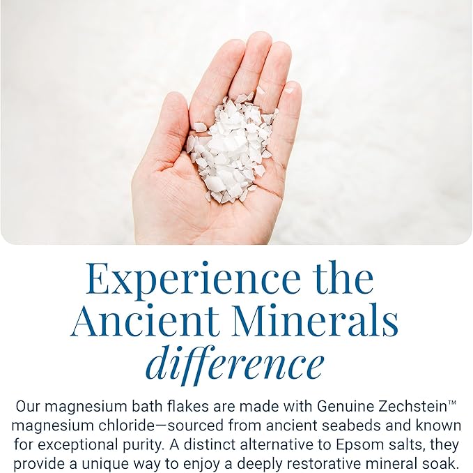 Ancient Minerals Magnesium Bath Flakes – Pure Zechstein Magnesium Chloride for Soaking and Whole-Body Replenishment, 8 lb Bag