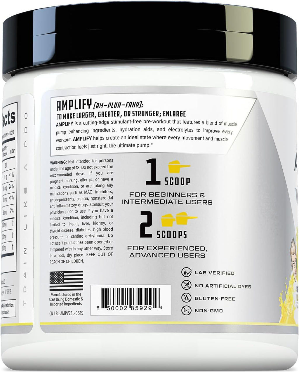 Cutler Nutrition Amplify Pump Pre Workout Caffeine Free Nitric Oxide Booster containing Arginine and Citrulline Pre-Workout for Maximum Pumps Sour Lemonade Flavor