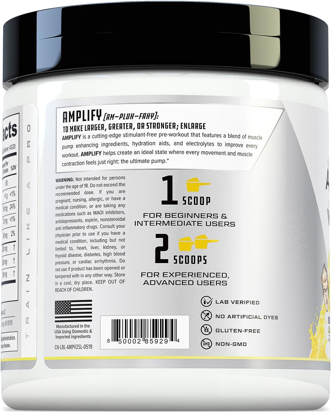 Cutler Nutrition Amplify Pump Pre Workout Caffeine Free Nitric Oxide Booster containing Arginine and Citrulline Pre-Workout for Maximum Pumps Sour Lemonade Flavor