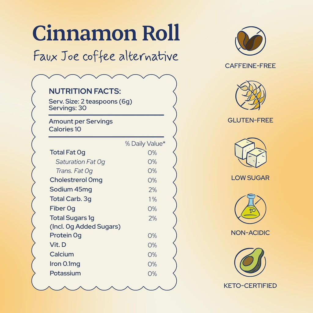 Sip Herbal Caffeine-Free Coffee Alternative - Organic Dandelion Root Tea with Chicory & Carob - Rich Herbal Coffee Substitute in Cozy Cinnamon Roll Flavor - 30 Servings for Daily Wellness