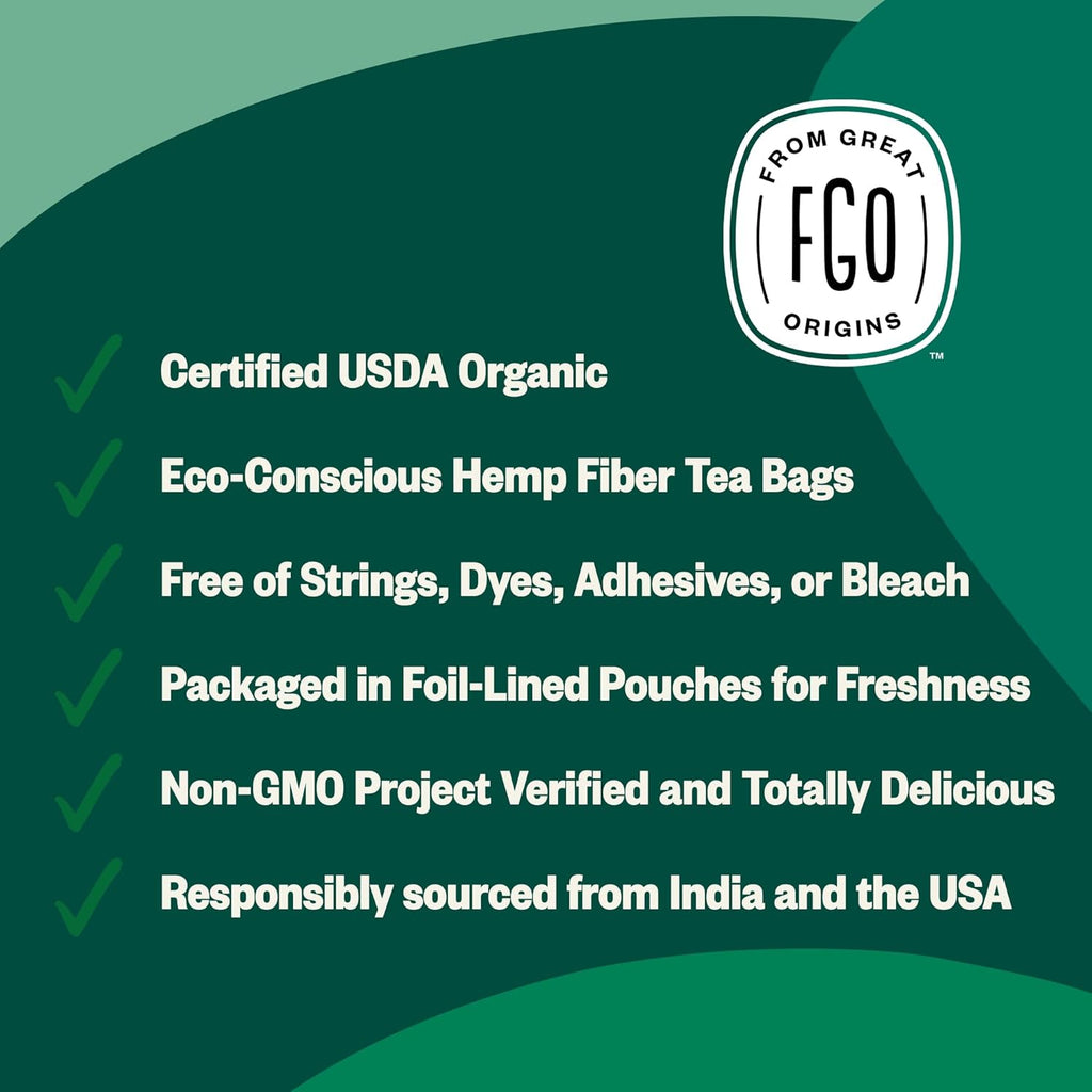 FGO Organic Moringa Mint Tea, 20 Count, Eco-Conscious Herbal Tea Bags, Resealable Bag, Caffeine Free, Packaging May Vary (Pack of 1)
