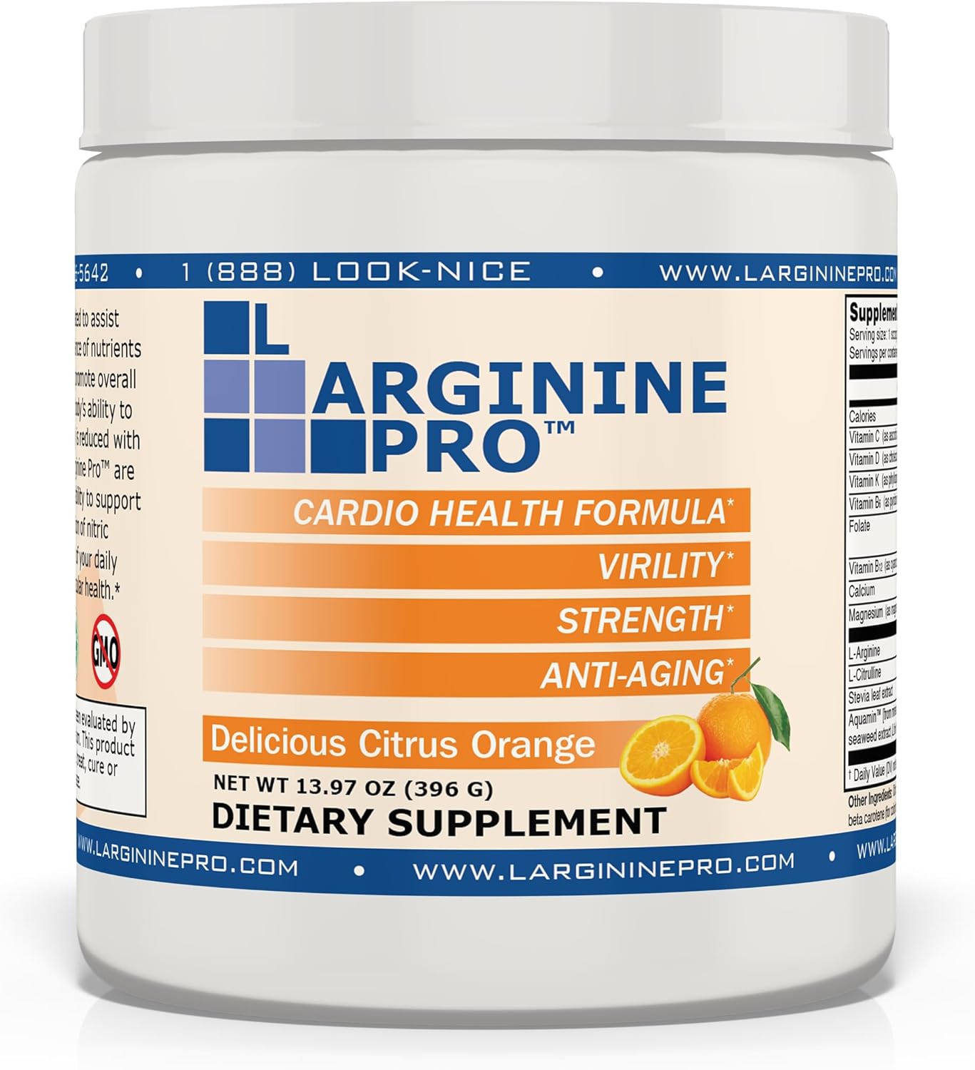 L-ARGININE PRO | 5,500mg L-Arginine Plus L-Citrulline 1,100mg Raspberry & Orange Powder Drink Mix Supplement for Increased Nitric Oxide Production