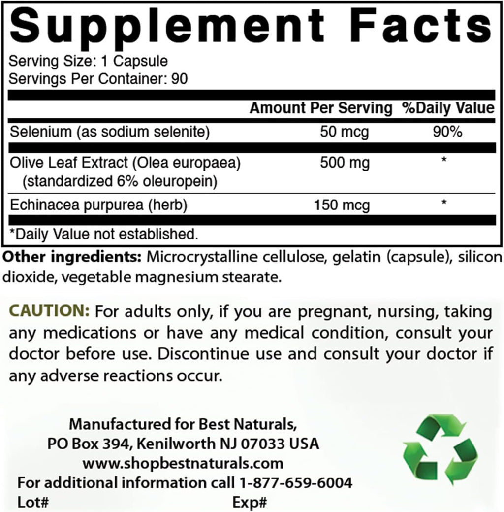 Best Naturals 2 Pack Olive Leaf Extract 700mg 90 Capsules (Total 180 Capsules)