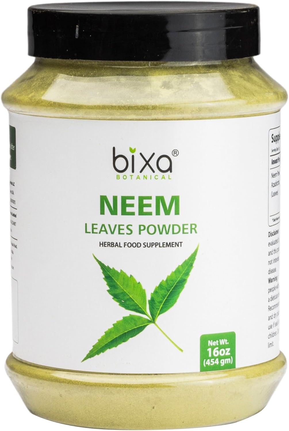 bixa BOTANICAL Neem Leaf Powder | Azadirachta Indica | 1 Pound / 16 OZ | Ayurvedic Anti Allergic Herbal Supplement | Gluten Free, Non-GMO, Steam Treated, Vegan, 100% Pure.