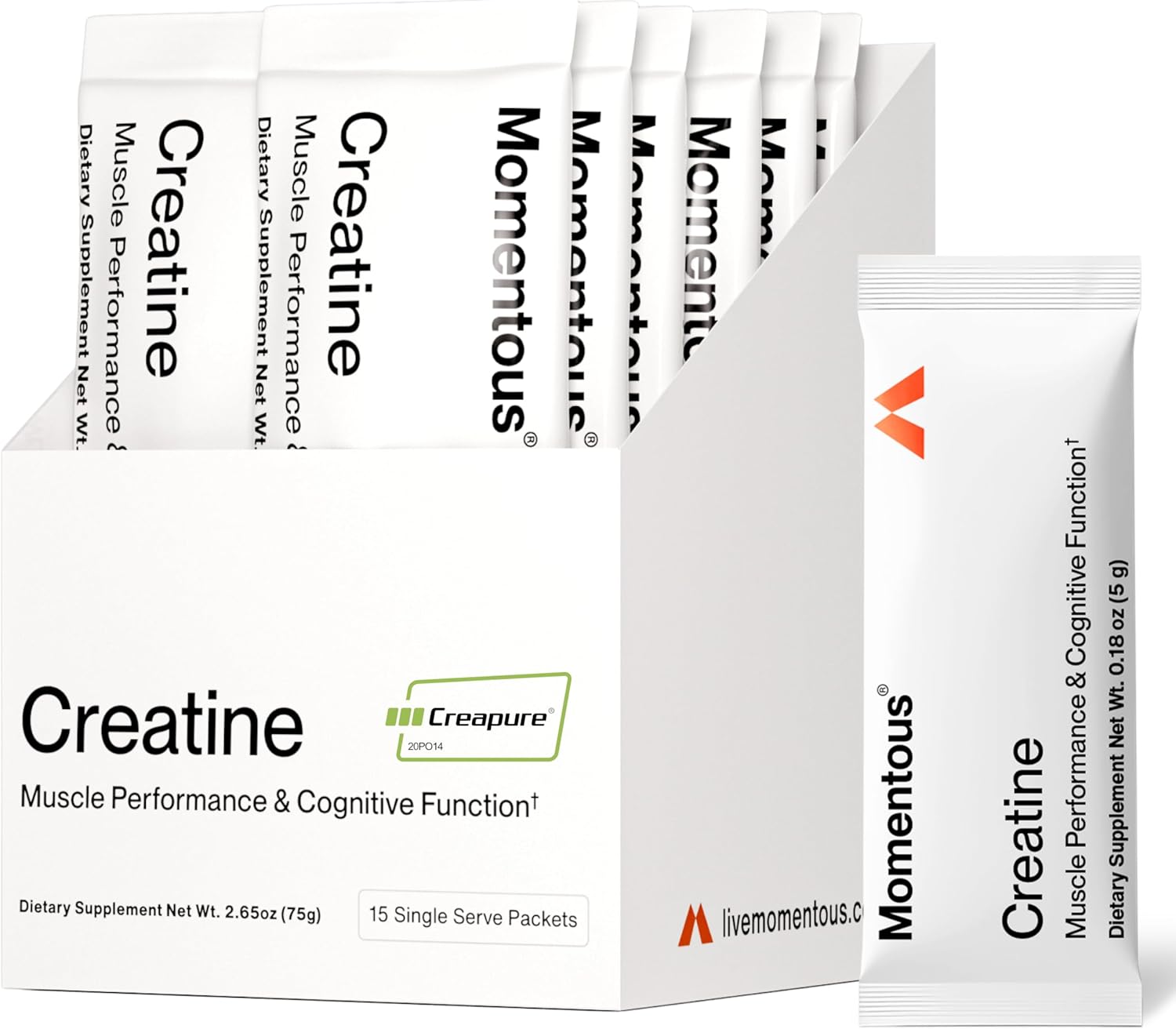 Momentous Creatine Monohydrate Powder - Creapure Creatine Powder - Supports Strength, Lean Muscle, & Recovery for Men & Women - NSF Certified for Sport - 5 g per Serving - 15 Servings