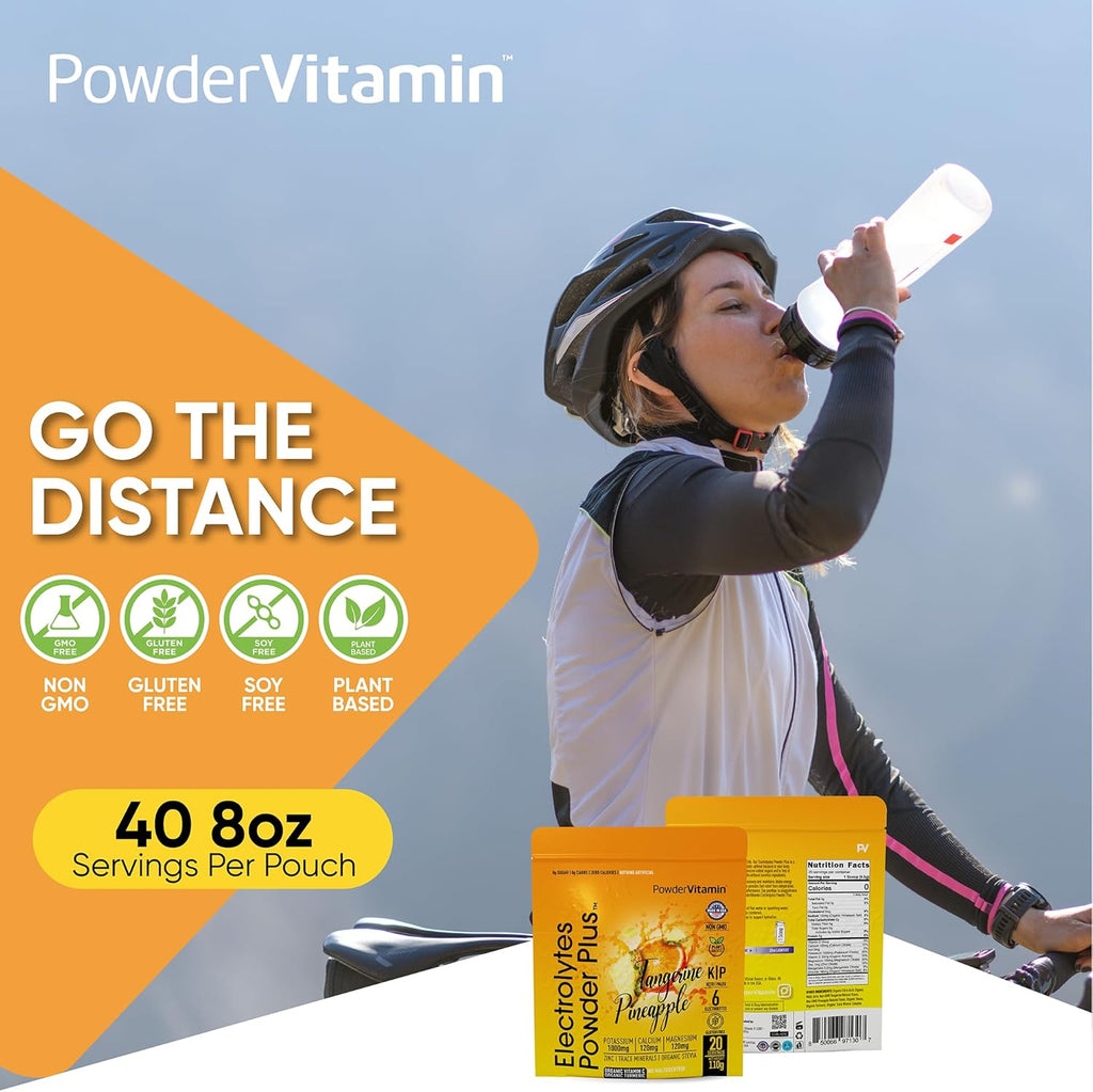 PowderVitamin Electrolytes Powder Plus (20 Servings) Tangerine Pineapple Electrolyte Powder Zero Calorie Keto,0Sugar,No Maltodextrin,1000mg Potassium,120mg Calcium,120mg Magnesium, Pink Himalayan Salt