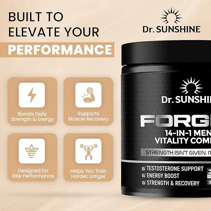 DR. SUNSHINE Forged Testosterone Supplement for Men –14 in 1 Natural Male Strength with Shilajit, Ashwagandha,Tongkat Ali-Muscle Builder Testosterone Booster for Mens-2 Month (120 Capsules)