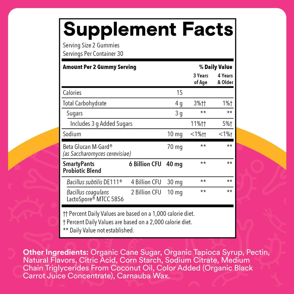 SmartyPants Kids Probiotic & Prebiotic Gummies for Digestive Health: Gut Health Supplement, Clinically Studied Prebiotic for Immune Support, Grape, 60 Count (30 Day Supply)