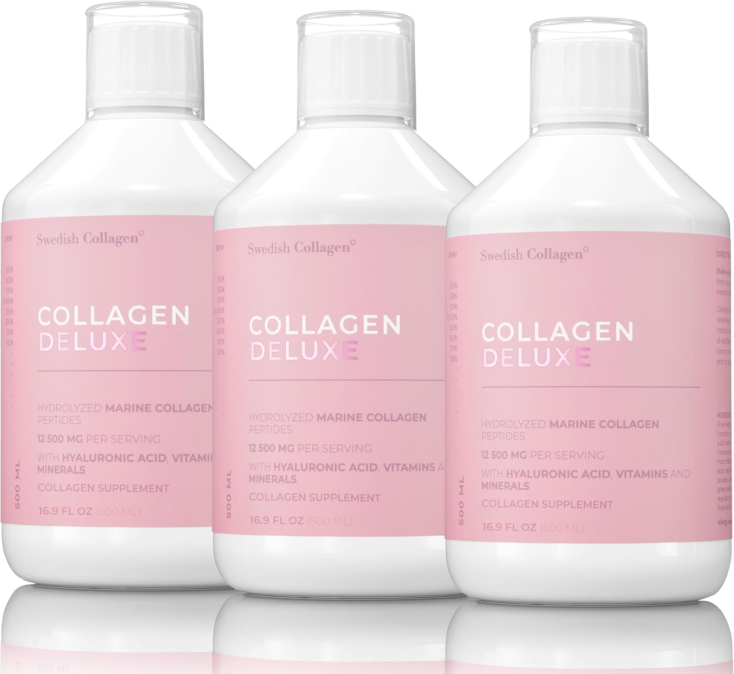 Collagen Deluxe 500ml x 3 I 8 Week Bundle I 12500 mg Marine Collagen (Type I & III) I Hyaluronic Acid, Biotin, Vitamin C I Sugar-Free - 8 Week Supply